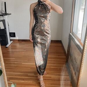 Adrianna Papell Evening Halter Neck Sequin Dress Size 4
